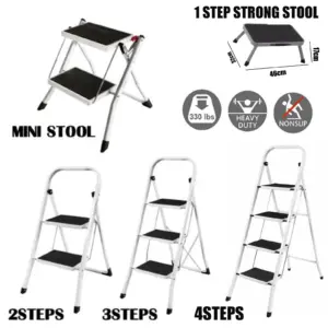 DayPlus Safety Folding Step Stool 2-4 Step Ladder Portable Foldable Stepladder Anti Slip Feet for Indoor Outdoor Home Office