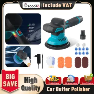 Podofo 6'' Electric Cordless 6 Speeds Car Polisher Dual Action Car Polishing Machine with 2*Batteries, Polish Bonnets, Gloves