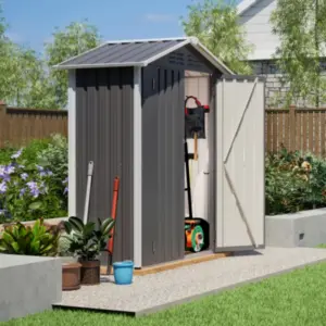 154x83x180cm Metal garden shed with ventilation holes,including metal foundation,lockabledoor,weatherproof,for garden tools,grey