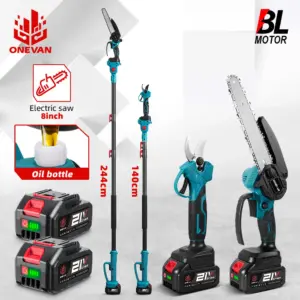 ONEVAN 8inch Brushless Telescoping Pole Electric Chainsaw Scissors 5500W High Branch Garden Pruning Power Tool For 21V Battery