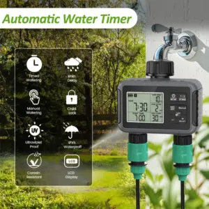 2-Zone Automatic Water Timer IPX5 Waterproof Sprinkler Timer Garden Hose Timer Water-Saving Irrigation Controller for Lawn Yard