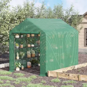 Outsunny Small Greenhouse with 4-Tier Shelves 244X180X210 cm Green