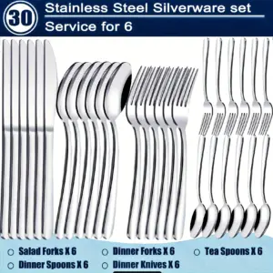 30-piece stainless steel western tableware set cross-border selling 6 people with high-grade silver steak knife and fork set.