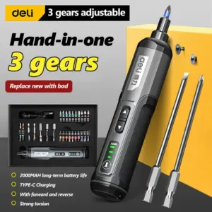 Deli Electric Screwdriver 3-Speed Large Torque Cordless 2000mAh Battery Drill 4V Power Tools Set Household Maintenance Repair