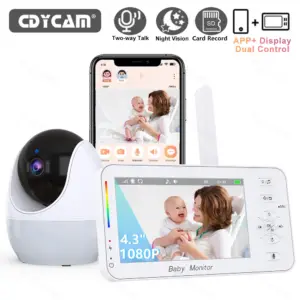 WiFi 1080P Baby Monitor 4.3" Display+App Dual Control Nanny Night Vision Lullabies Feeding Reminder Night Light PTZ Baby Camera