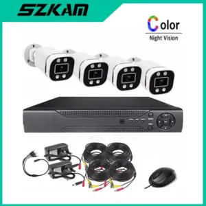AI 4CH DVR Kit 4pc Outdoor Bullet Analog Camera 1080P 5MP 8MP Color Night Vision Video Surveillance Security Wired CCTV System
