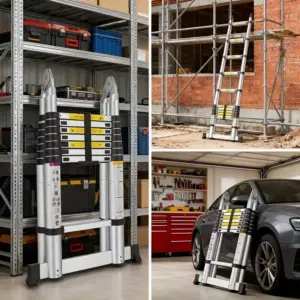 5m stainless steel telescopic ladder. Sturdy A-frame, non-slip bottom,multifunctional. 2.5m+2.5m,construction, house, gardening.