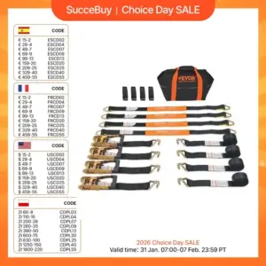 SucceBuy 4pcs 2/4/8M Ratchet Strap Tie Down Cargo Belt with Metal Buckle Rope Tensioner Strong Lashing for LuggageCar motorcycle