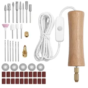 Electric Resin Jewelry Drill Set, Wooden Body Hand Drill Resin Supplies, Multi-Purpose Power Tool for Drilling, Sanding, Polishing, C
