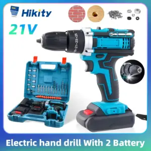 Hikity 21V Electric Hand Drill Power Cordless Electric Screwdriver Set 2 Speeds Hand Drill Power Tool with 2 Makita Batteries