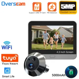 Tuya WiFi Peephole Doorbell Camera FHD 5MP 4.3Inch Door Bell Eye Camera PIR Motion Detection Smart Home Security Video Doorbell