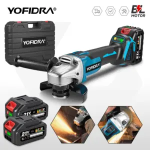YOFIDRA 125MM Brushless Electric Angle Grinder M14 Cordless Trimming Machine Cutting Power Tool Set For Makita 21V Battery Pin