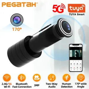 PEGATAH 3MP WiFi Peephole Camera, 170° Wide Angle, Motion Detection, TUYA Smart Home Security Wireless Door Viewer, Auto Record