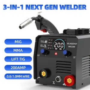 Viladepot 3 in 1 No Gas MIG Welder MIG/MMA/Lift TIG MIG200 Semi-automatic Welding Machine With Flux Cored Wire Gasless