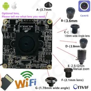 5MP 2MP 1080P HD Onvif P2P Size 38*38mm Audio Wireless IP Camera Module Mini Wifi SD Card Slot Camhi Home Security Camera System