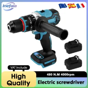 Inefala 480N.M Brushless Impact Drill Electric Screwdriver Set High Torque Power Tool With 2 Battery Rotary Hammer Drill Tool