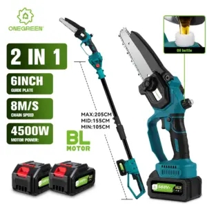 4500W 6Inch Brushless Telescoping Pole Electric Chainsaw 2.05 Meter Rechargeable Gardening Power Tool For 21V 18V Battery