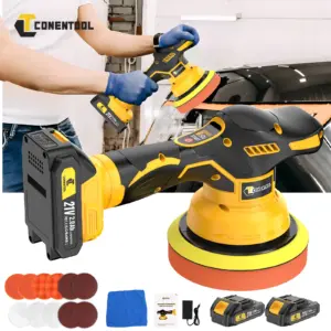 CONENTOOL 21V 6" Dual Action Cordless Polisher Machine for Cars DA with 8 Speed 2 Battery 900W Random Orbital Polisher Buffers