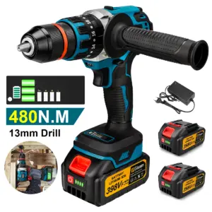 Gisam 480 NM Electric Impact Drill Screwdriver Rotary Hammer Brushless Drill 3in1 Handled Power Tool for Makita 18V Battery Pins