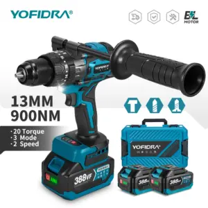 YOFIDRA 900N.M 13MM Brushless Electric Impact Drill 20+3 Torque Handheld Drilling Screwdriver Power Tool For Makita Battery Pin