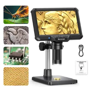 7Inch IPS Digital Microscope 16MP 1200X Ultra-Precise Focusing Camera 1080P Video Microscope 8 LED Lights for Coin PCB Plants