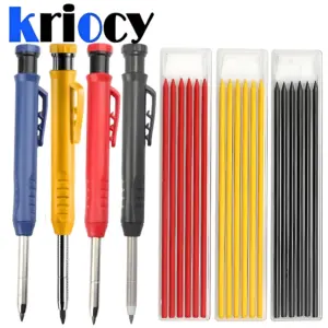 Solid Carpenter Pencil with Refill Lead and Built-in Sharpener for Deep Hole Mechanical Pencil scribing Marking Woodworking Tool