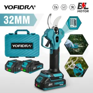 YOFIDRA 32mm Brushless Electric Pruner Shear 2 Gear Cordless Scissors Tree Branches Garden Tools For Makita 21V Battery Pin