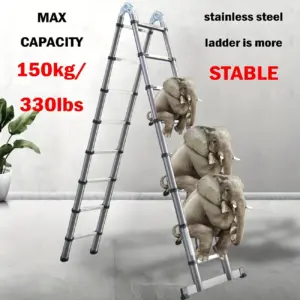 5m(2.5+2.5)Telescopic Ladder Extension Ladder Stainless Steel Portable EN131 Standard With Detachable Hooks 150kg Load Capacity