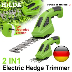 HILDA 2-in-1 Handheld Hedge Trimmer Electric Grass Trimmer Lightweight Shrub Trimmer Green Garden Bush Trimmer Cordless