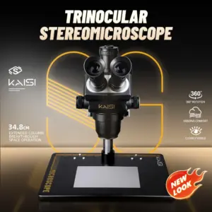 Kaisi S6 Trinocular Stereo Industrial Microscope 6.8-68X Continuous Zoom Jewelry Soldering Coins Phone Repair PCB Soldering