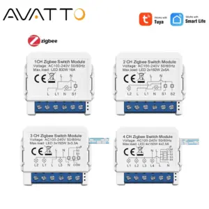 AVATTO ZigBee Tuya 1/2/3/4 Gang Mini Smart Switch DIY Light Switches Module Two-Way Control Works With Alexa Alice Google Home