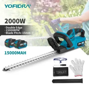 YOFIDRA 2000W Electric Hedge Trimmer 15000 RPM Lawn Mower Garden Landscaping Hedge Pruner Trimmer Tool For 18V-21V Battery
