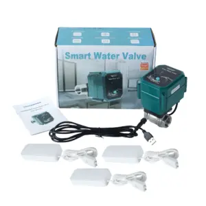 Tuya WIFI Stainless Steel Motorized Ball Faucet Valve DN15(1/2") DN20(3/4") DN25(1") DN32(1-1/4") and 3pc Water Sensor for Home