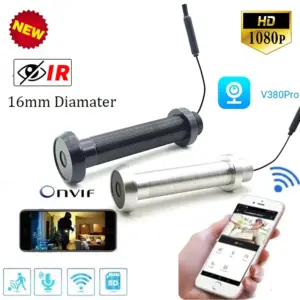 V380pro H.265 P2p Onvif 16mm Diameter Mini Wifi Peephole Security Door Cat Eye Wide-angle Infrared Night Vision Mini Camera RTSP