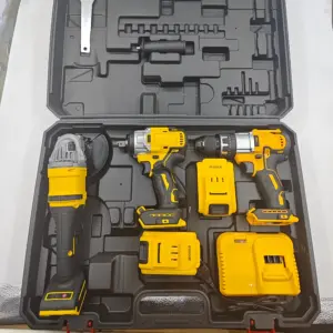 21V Lithium Battery Electric Wrench Set Combination Cordless Brushless Drill and Angle Grinder with Hard Shell for Repair Work