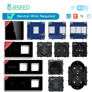 BSEED WIFI Switches Module Glass Panel Black USB C Phone Charge Socket Port Smart Touch Switches Function Key EU Sockets Parts