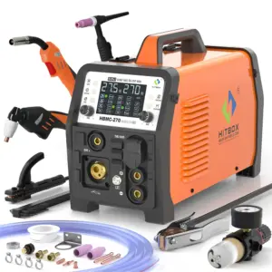 HITBOX 6 in 1 270A Aluminum Welding Machine MMA/Gas MIG/Gasless MIG/HF TIG/Cut Digital Screen 2T 4T Inverter Welder Stainless