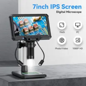 7inch Digital Microscope 1200X Magnification for Coin PCB Circuit Repair 16MP HD Soldering Microscope with Lights, PC View
