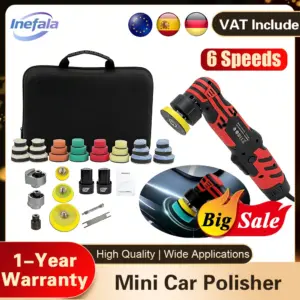 Inefala Mini Car Polisher 12V Cordless Multi Polishing Machine 6 Speeds Car Buffer Polisher 3 Shafts for Headlights,Wheels,Trunk