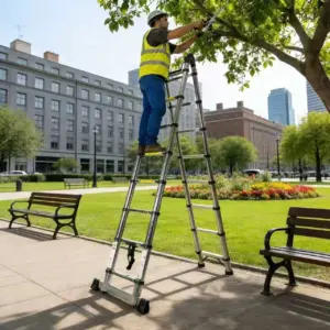 5m stainless steel telescopic ladder, folding telescopic ladder, height adjustable, suitable for outdoor and home use.