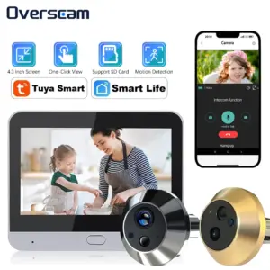 5MP Tuya Smartlife Home Doorbell Cat Eye Camera PIR Motion Detection Wifi Doorbell Night Vision Peepholes 4.3 Inch Baby Monitor