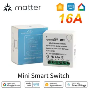 Matter 16A WiFi mini Smart Switch Pass-through Disconnect Dual Control Outletorks Remote Control Timer Work with HomeKit Alexa