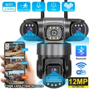 V380 Pro WiFi IP Camera Outdoor 12MP 6K Triple Lenses Triple Screens Security Video Monitor Night Vision Waterproof CCTV Cameras