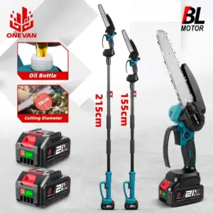 ONEVAN 8Inch Brushless Pole Electric Chainsaw Telescoping Cordless High Saw Garden Pruning Power Tool For 21V 18V Battery