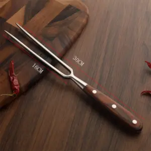 Stainless Steel Portable Outdoor BBQ Barbecue Tool with Wooden Handle, Food Meat Fork
