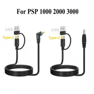 For PSP1000/2000/3000 Game USB C Type-C PD Charger Cable Cord Wire 2 in 1 USB Type C to DC 4.0x1.7mm Jack Plug Charging Line