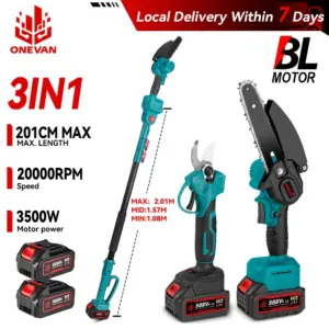 ONEVAN 3 IN 1 Brushless Telescoping Pole Electric Chainsaw 3500W High Branch Scissor Gardening Power Tool For 21V 18V Battery
