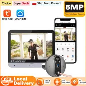 Tuya Smart 5MP 166° Wide View Angle Digital 5000mAh Wire-Free Peephole Doorbell Camera Video Intercom Home Security Door Eye