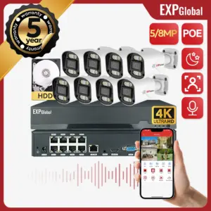 EXPGlobal 8MP 5MP POE Outdoor Security Camera System Home CCTV kit Video Surveillance Kit 4Ch Nvr Audio Outdoor IP Camera