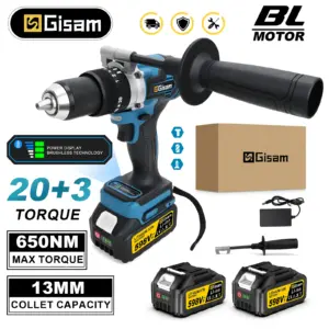 Gisam 13MM 650N.M Brushless Electric Impact Drill 20+3 Torque Electric Hammer Drill Power Tools For Makita 18V Battery Pin